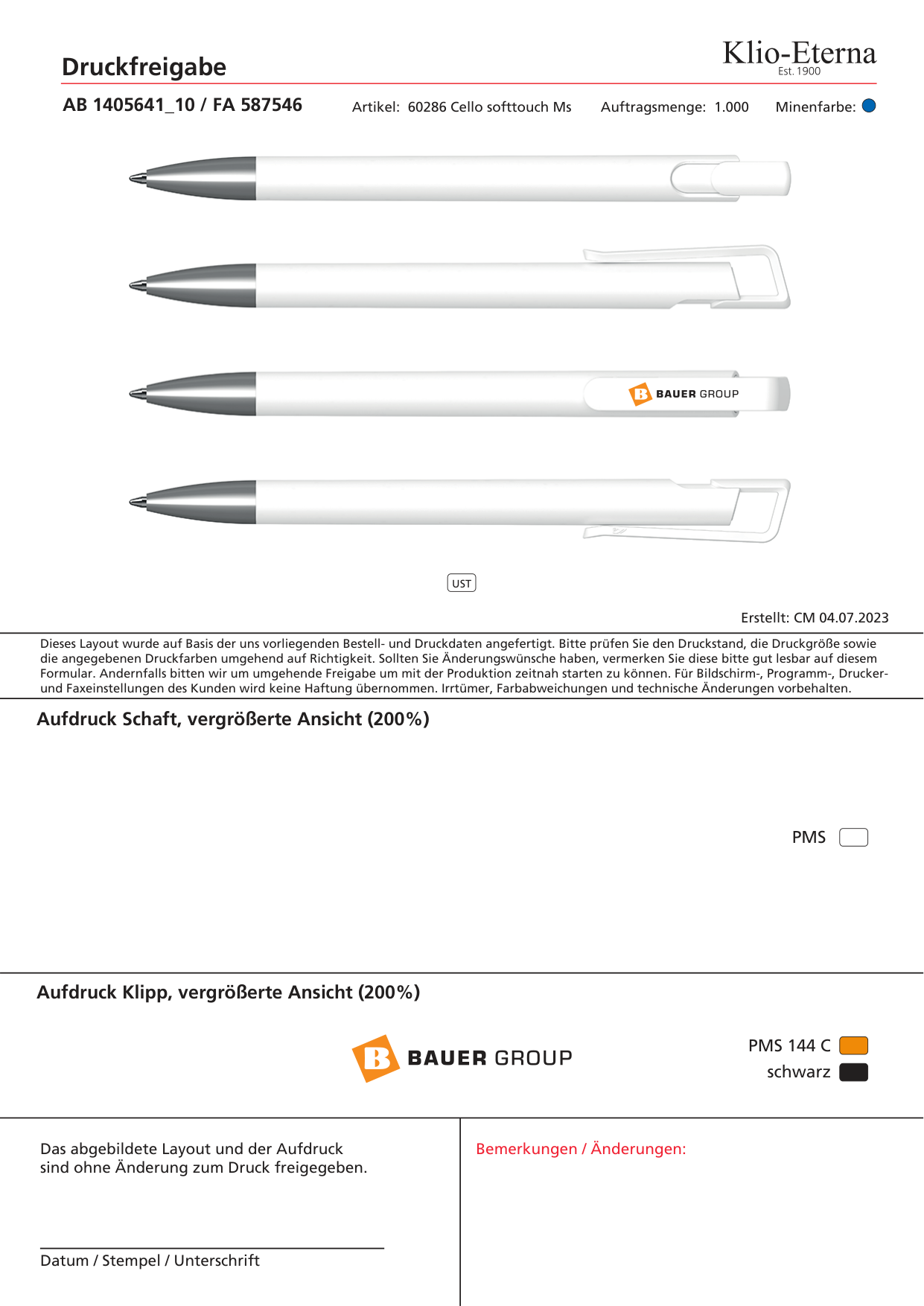 Kugelschreiber Druckfreigabe